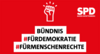 Vor rotem Hintergrund steht mit schwarzer Schrift auf weißem Grund: "Bündnis #FürDemokratie #FürMenschenrechte". Darüber ist eine weiße, gereckte Faust. Oben rechts ist in weiß das Logo der SPD Baden-Württemberg.